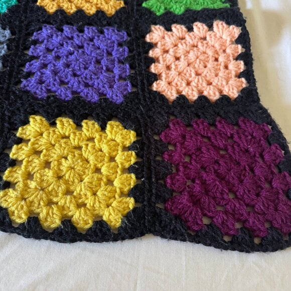 Handmade Multicolor Crochet Granny Square Blanket Throw 56" X 69" Black Border - Picture 2 of 14